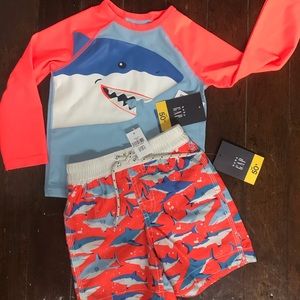 Gap BOY Swim Trunks & SPF 50 Rashguard Sharks NWT